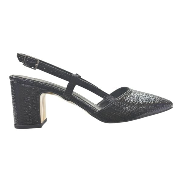 Siyah Rugan Dokulu Kalın Topuk  Ayakkabı