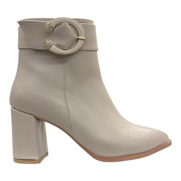 Bej Tokalı Blok Topuklu Bilek Boy Bot, Yuvarlak Hatlı Şık Tasarım