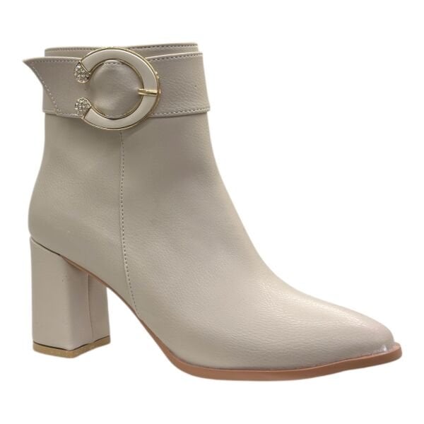 Bej Tokalı Blok Topuklu Bilek Boy Bot, Yuvarlak Hatlı Şık Tasarım