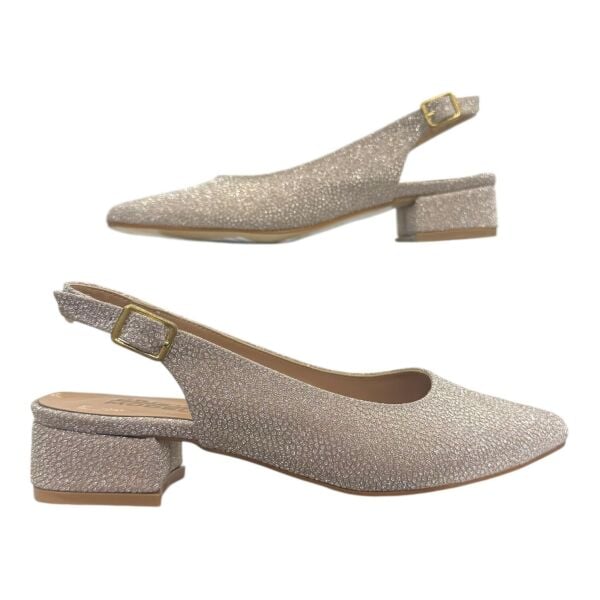 Bej Simli Düşük Topuk  Abiye Ayakkabı