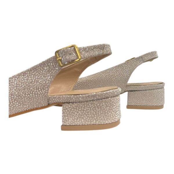 Bej Simli Düşük Topuk  Abiye Ayakkabı