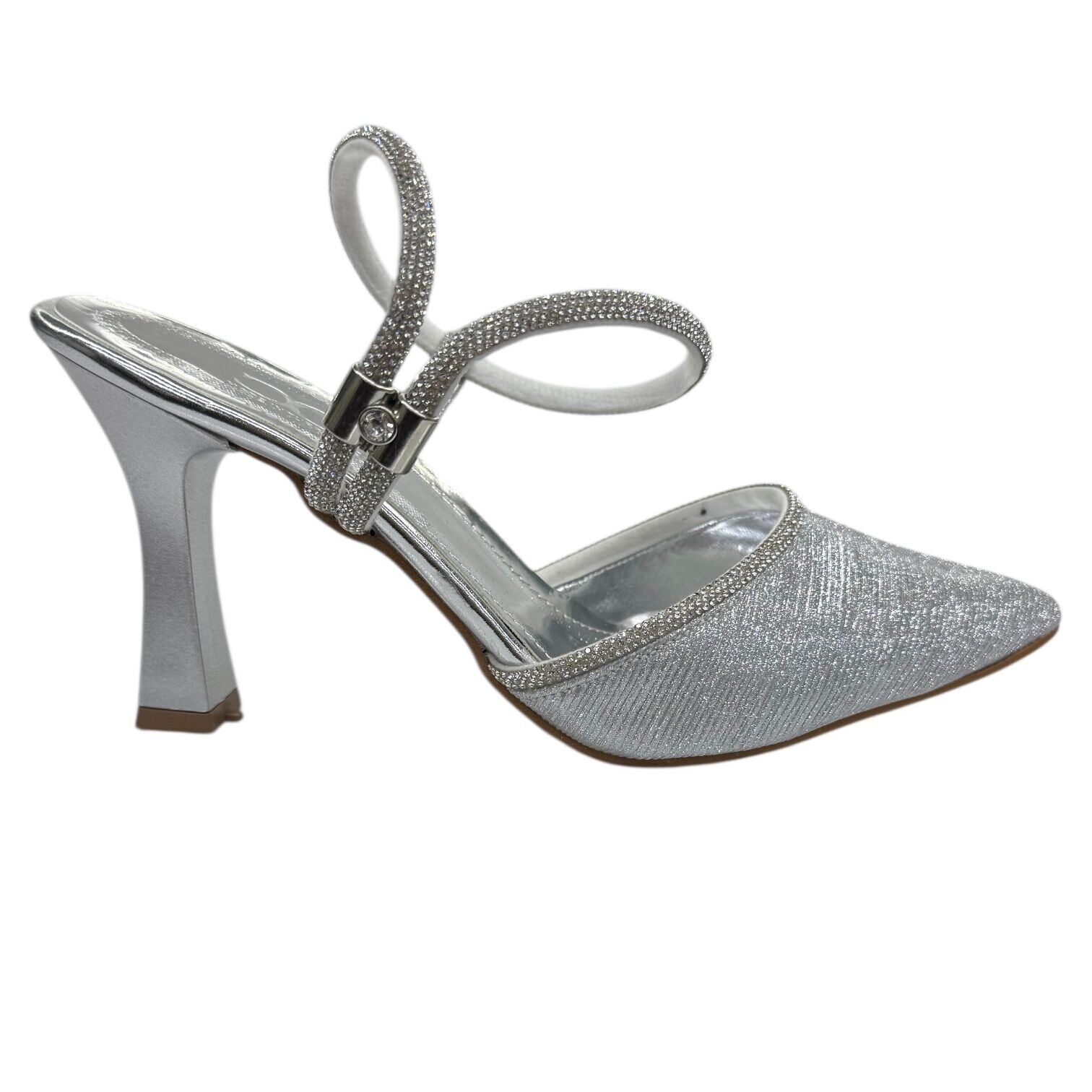 Işıltı Bant Detaylı Gümüş Topuklu Asansör modeli