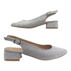 Gümüş Simli Kalın Topuk  Abiye Ayakkabı