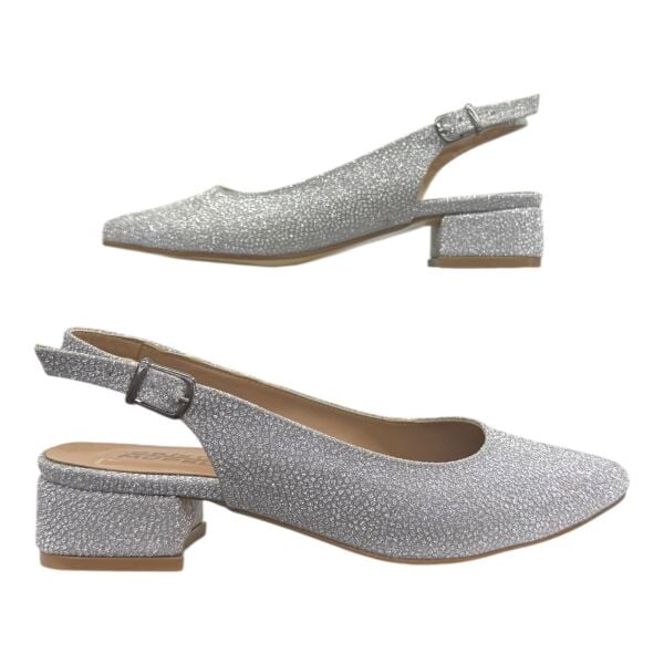 Gümüş Simli Kalın Topuk  Abiye Ayakkabı