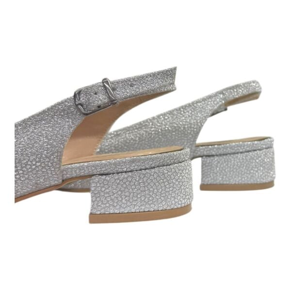 Gümüş Simli Kalın Topuk  Abiye Ayakkabı