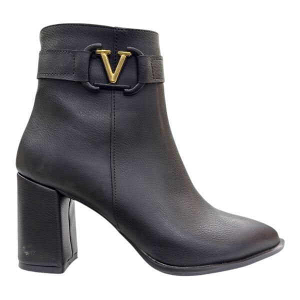Siyah Gold V Tokalı Blok Topuklu Bilek Boy Bot, Şık Tasarım