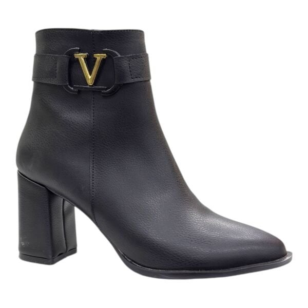 Siyah Gold V Tokalı Blok Topuklu Bilek Boy Bot, Şık Tasarım