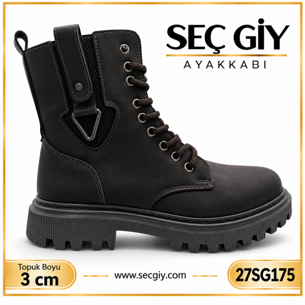 Kadın Acı Kahve Bağcıklı Postal Bot 3 cm Kalın Tabanlı Fermuarlı Günlük Bot