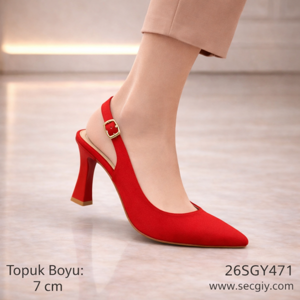 Kırmızı Süet Sivri Burun Kadın Topuklu Ayakkabı – 7 cm