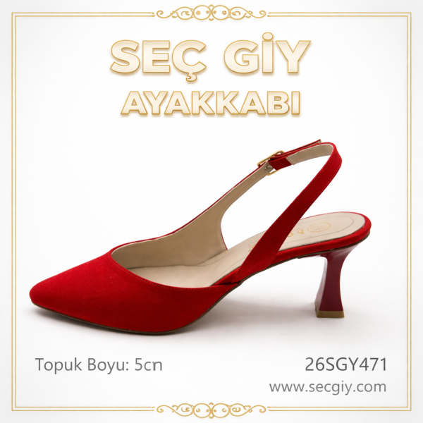 Kırmızı Süet Sivri Burun Kadın Topuklu Ayakkabı – 7 cm
