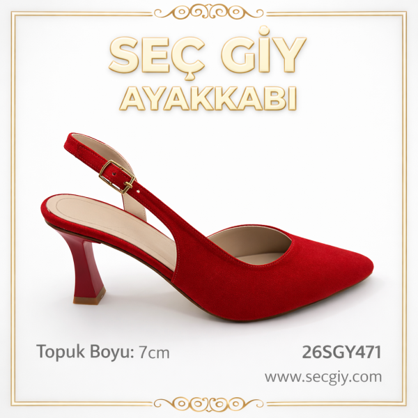 Kırmızı Süet Sivri Burun Kadın Topuklu Ayakkabı – 7 cm