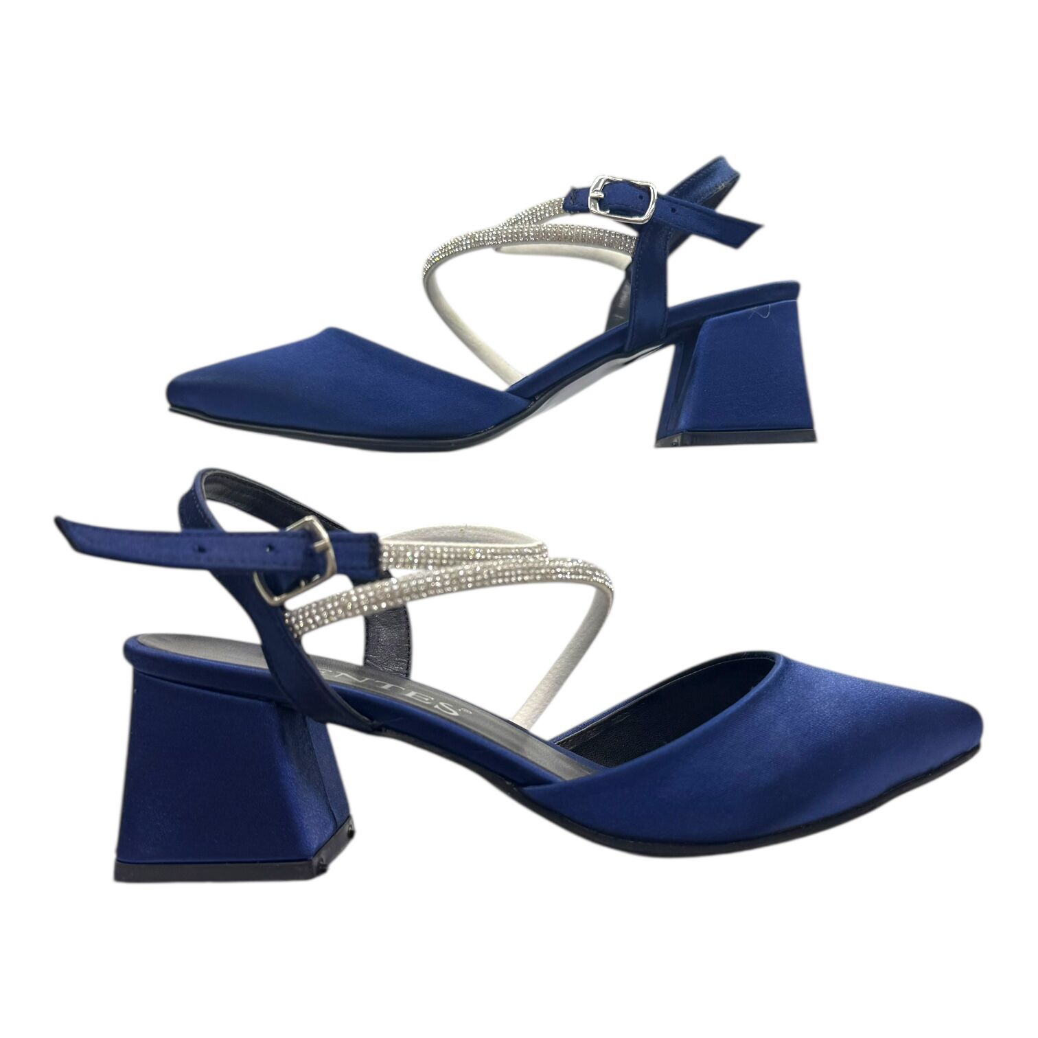 Lacivert Taş Detaylı Çift Bant Kalın Topuk Abiye Ayakkabı