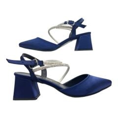 Lacivert Taş Detaylı Çift Bant Kalın Topuk Abiye Ayakkabı