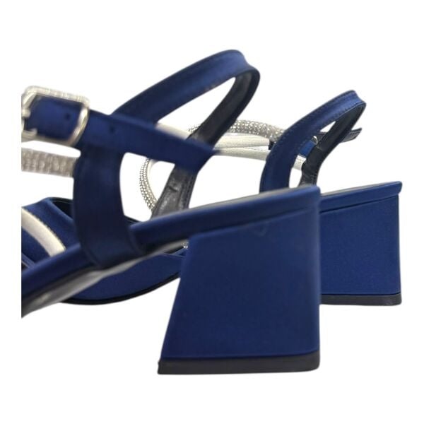 Lacivert Taş Detaylı Çift Bant Kalın Topuk Abiye Ayakkabı