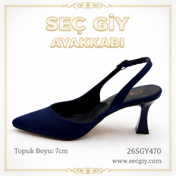 Lacivert Süet Sivri Burun Kadın Topuklu Ayakkabı – 7 cm