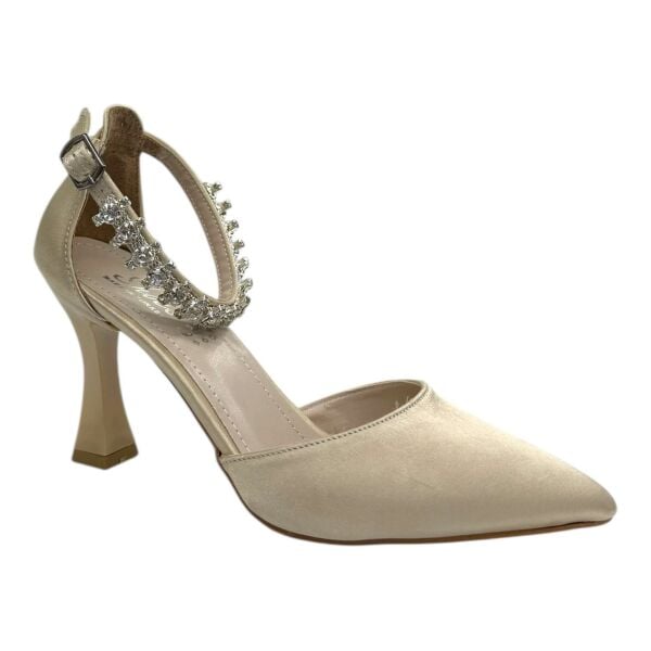 Krem Kristal Detaylı İnce Topuklu Stiletto