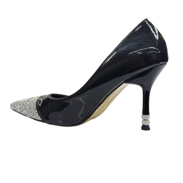 Taş Burunlu Rugan Abiye Topuklu – Siyah