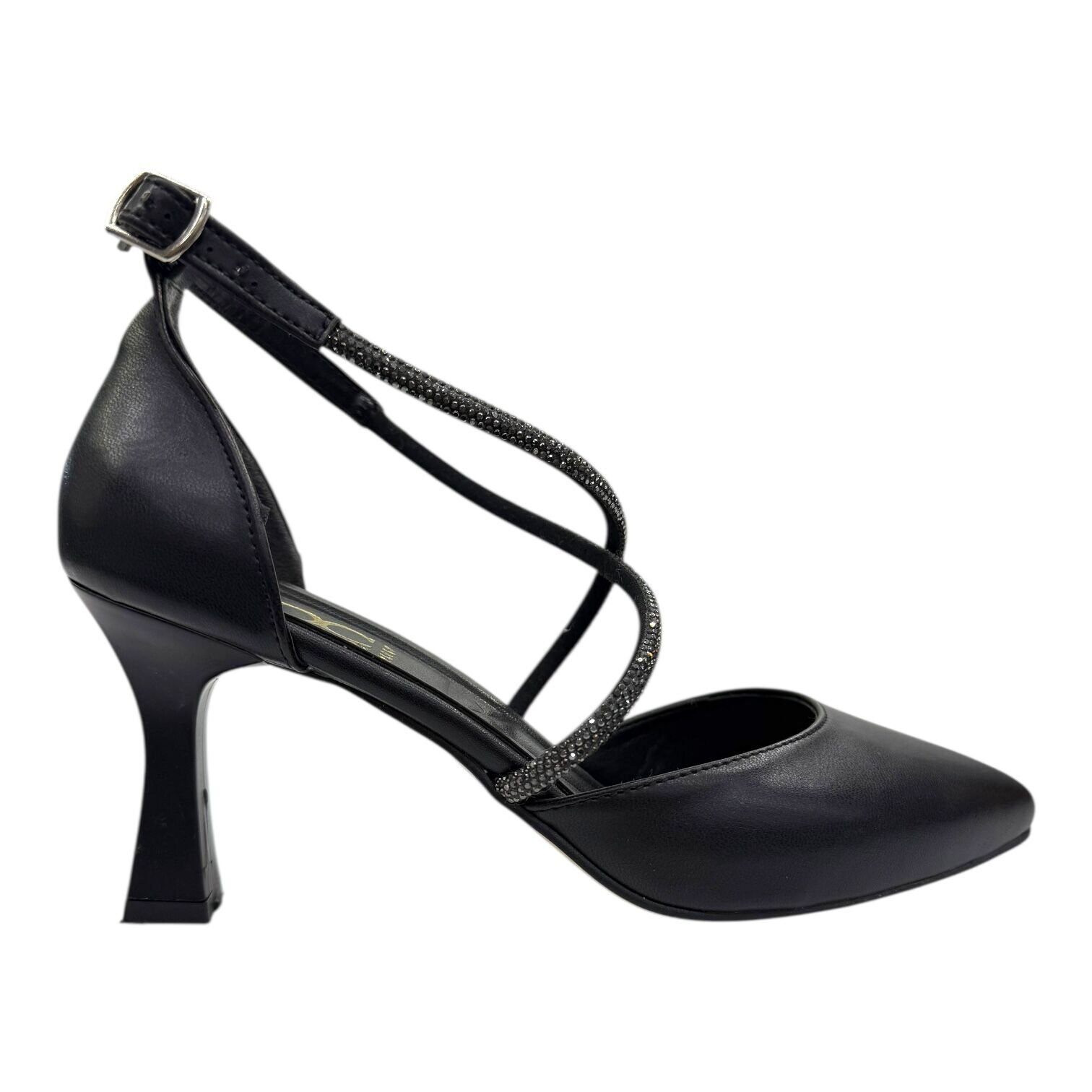 Siyah Çapraz Kristal Bantlı Stiletto