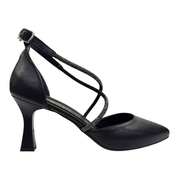 Siyah Çapraz Kristal Bantlı Stiletto