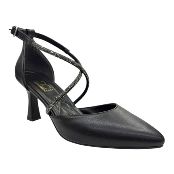 Siyah Çapraz Kristal Bantlı Stiletto