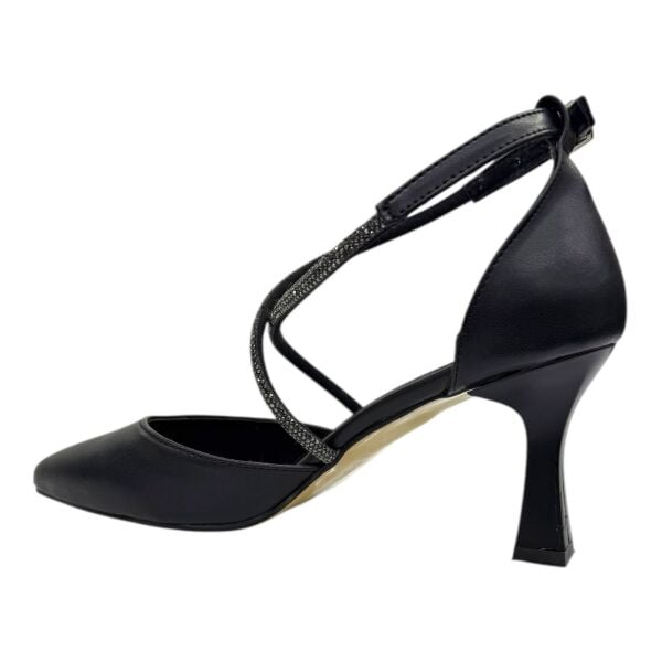Siyah Çapraz Kristal Bantlı Stiletto