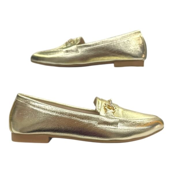 Altın Rengi Rugan Zincir Tokalı Kadın Babet