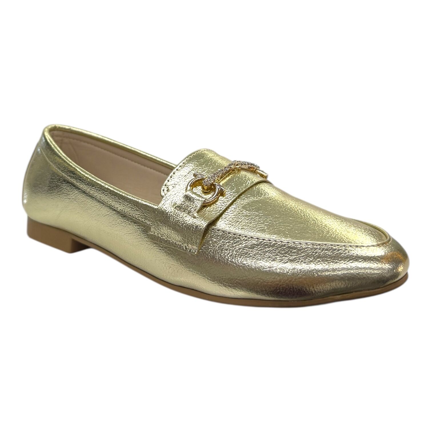 Altın Rengi Rugan Zincir Tokalı Kadın Babet