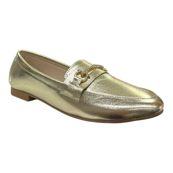 Altın Rengi Rugan Zincir Tokalı Kadın Babet