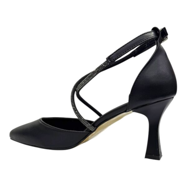 Siyah Çapraz Kristal Bantlı Stiletto 38