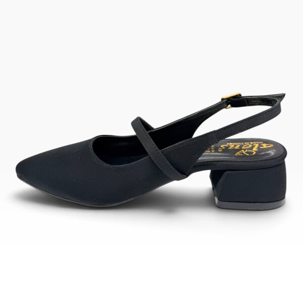 Siyah Taş Aksesuarlı Sivri Burun Kadın Babet – 3 cm Topuklu Slingback Ayakkabı