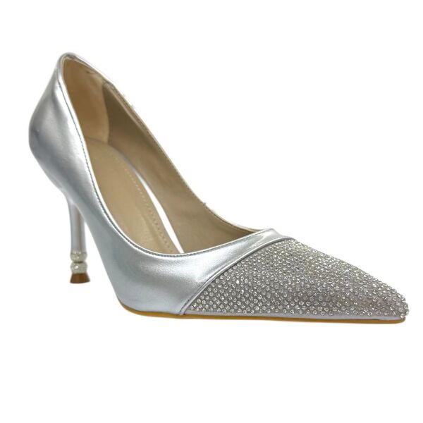 Taş Burunlu Gümüş Abiye Topuklu Ayakkabı