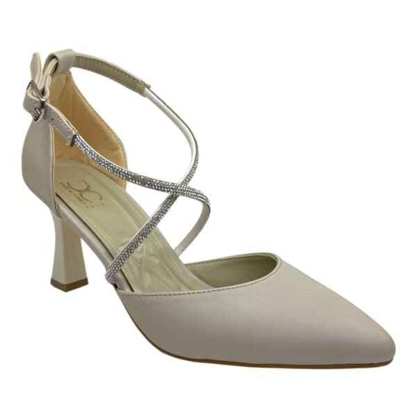 Krem Çapraz Kristal Bantlı Stiletto