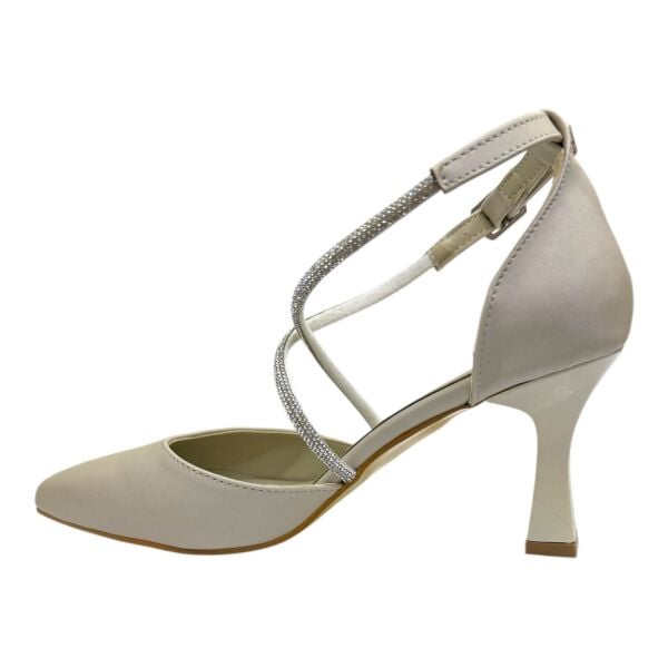 Krem Çapraz Kristal Bantlı Stiletto