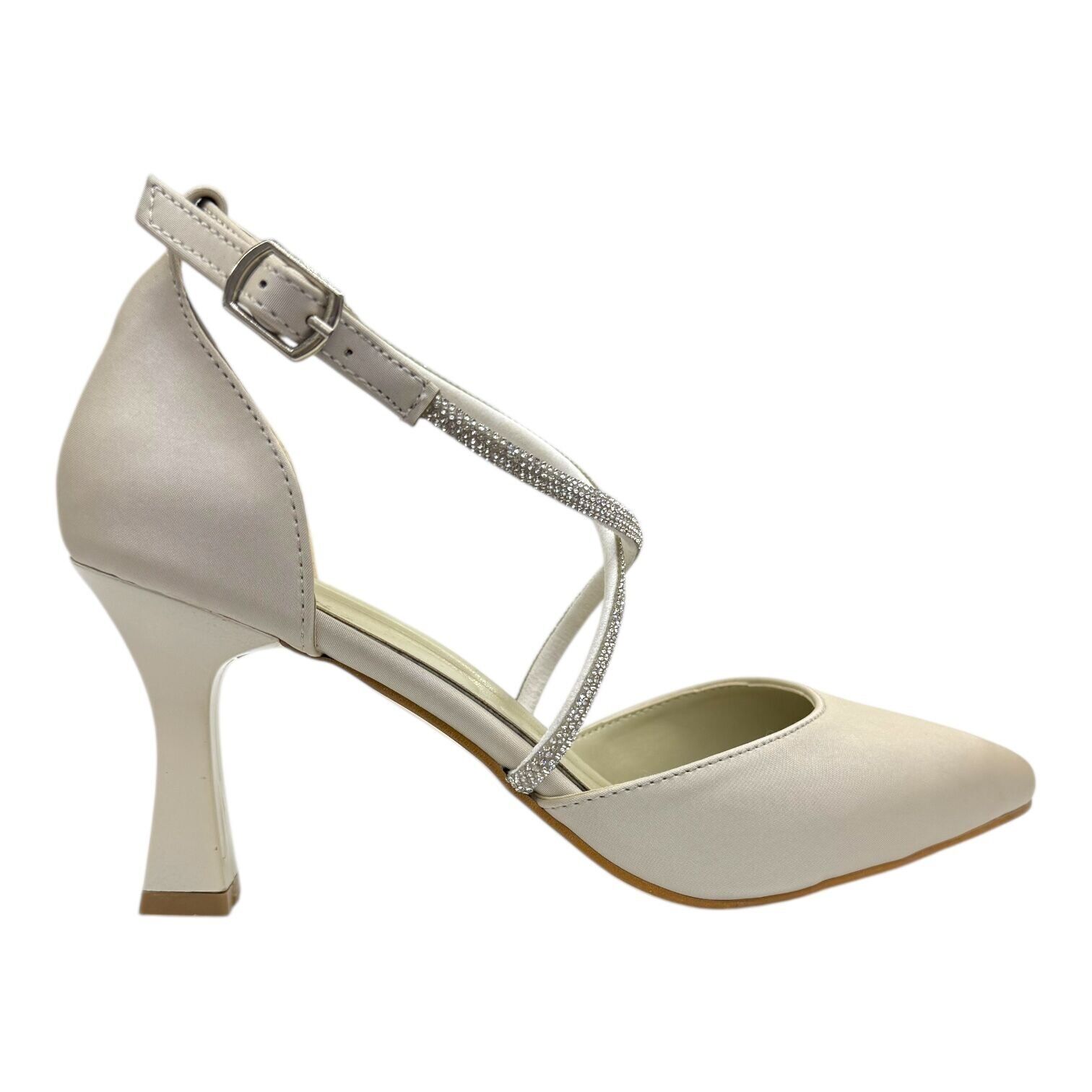 Krem Çapraz Kristal Bantlı Stiletto 36