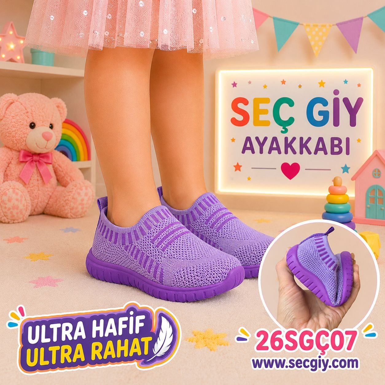 Mor Ultra Hafif Triko Çocuk Spor Ayakkabı
