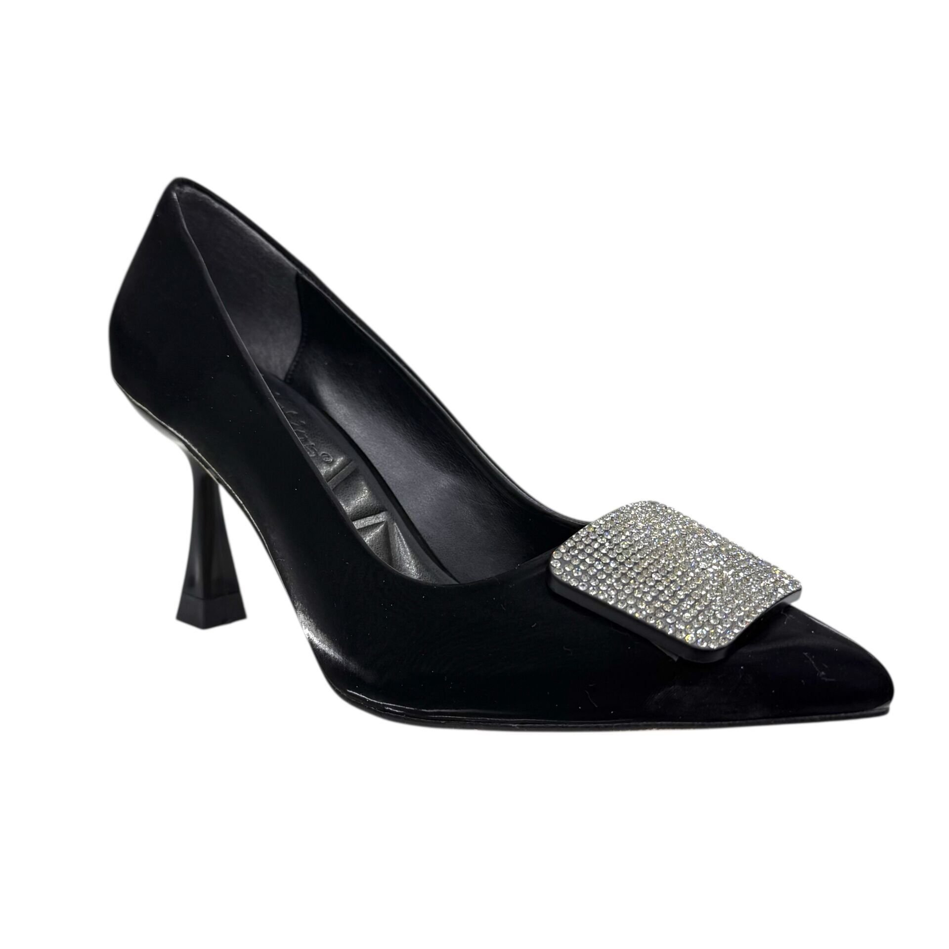 Taş Tokalı Rugan Siyah Topuklu Ayakkabı