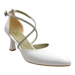 Beyaz Çapraz Kristal Bantlı Stiletto