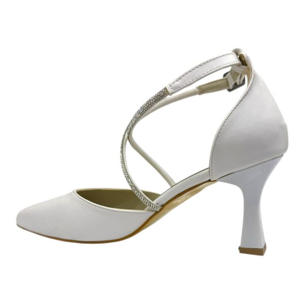 Beyaz Çapraz Kristal Bantlı Stiletto