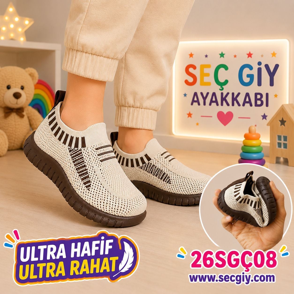 Krem Kahve Ultra Hafif Triko Çocuk Spor Ayakkabı