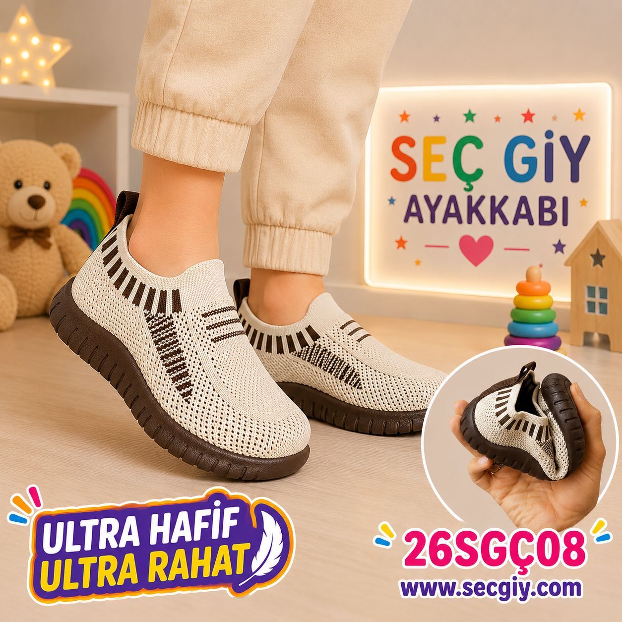 Krem Kahve Ultra Hafif Triko Çocuk Spor Ayakkabı