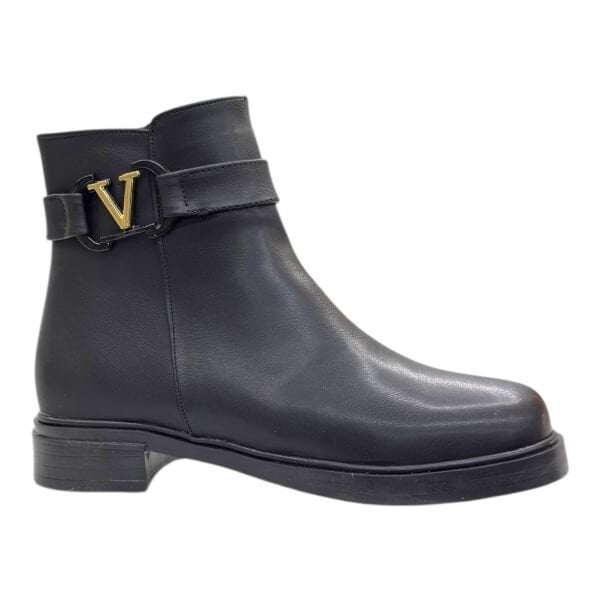 Siyah V Tokalı Alçak Blok Topuklu Bilek Boy Bot, Sade Tasarım