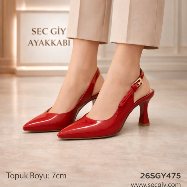 Kırmızı Rugan Sivri Burun 7 cm Topuklu Kadın Ayakkab