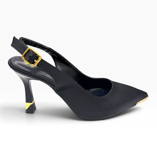 Siyah Sivri Burun Kadın Topuklu Ayakkabı – 8 cm İnce Topuk Slingback