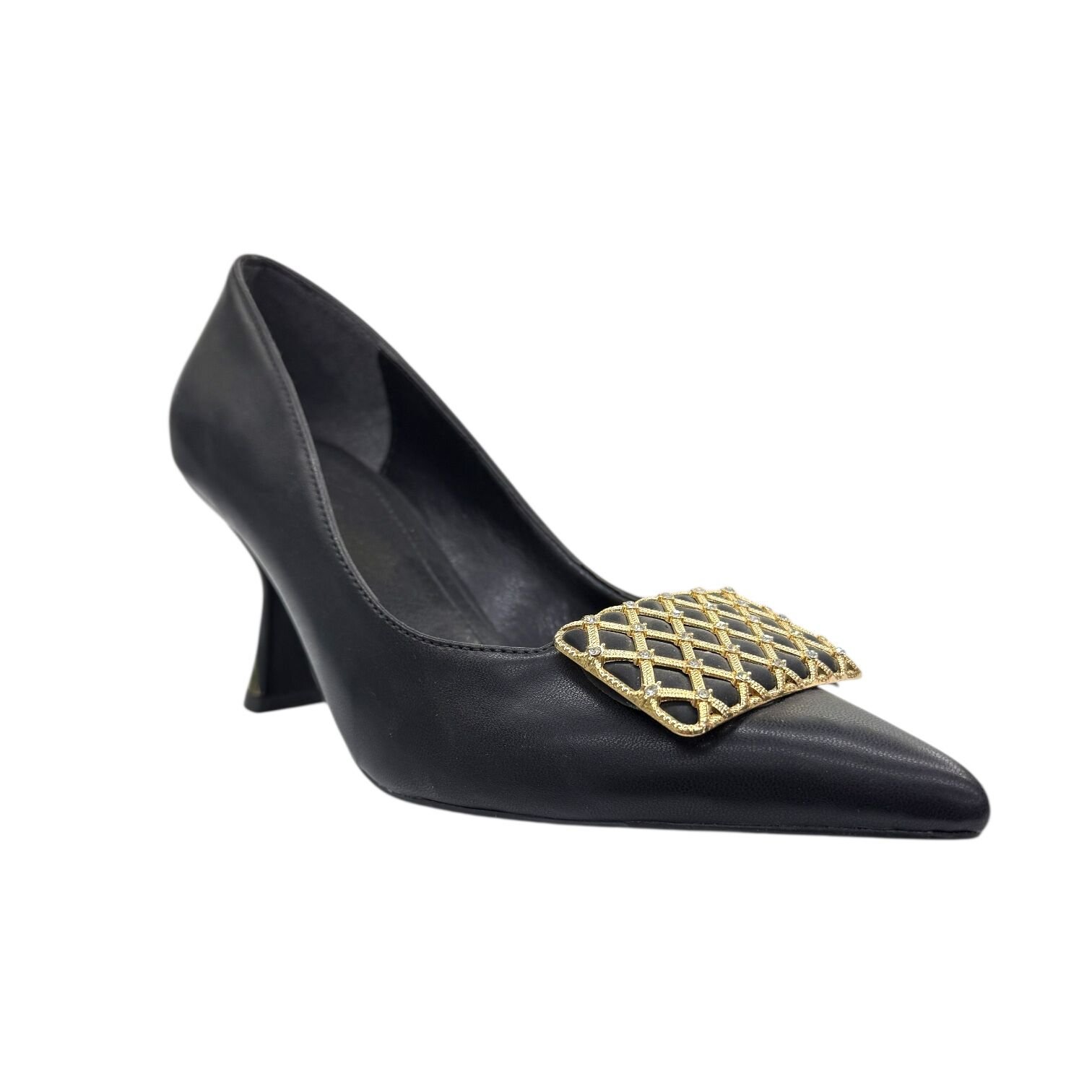 Altın Tokalı Mat Siyah Topuklu Ayakkabı