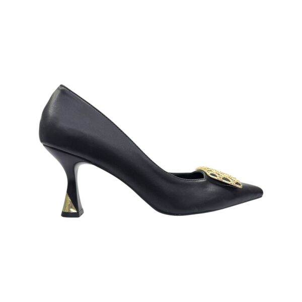 Altın Tokalı Mat Siyah Topuklu Ayakkabı