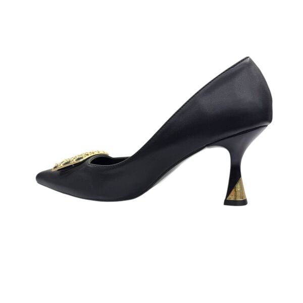 Altın Tokalı Mat Siyah Topuklu Ayakkabı