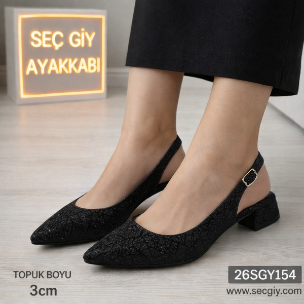 Siyah Arkası Açık Bayan Ayakkabı – 3 cm Topuklu Sivri Burun Günlük Şık Model