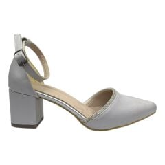 Gümüş İnce Bantlı Taş Detaylı Alçak Topuk