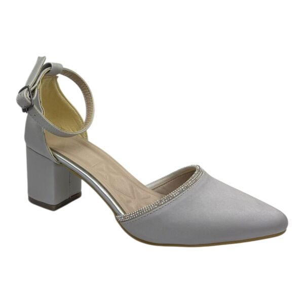 Gümüş İnce Bantlı Taş Detaylı Alçak Topuk