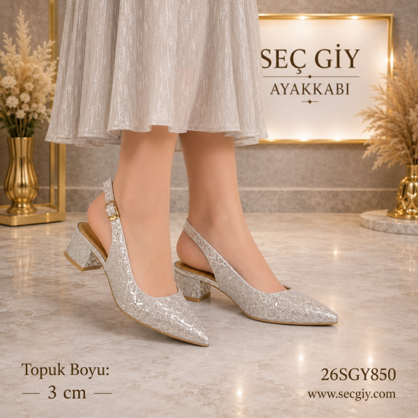 Parlak GOLD Kadın Topuklu Ayakkabı Günlük ve Davet Modeli